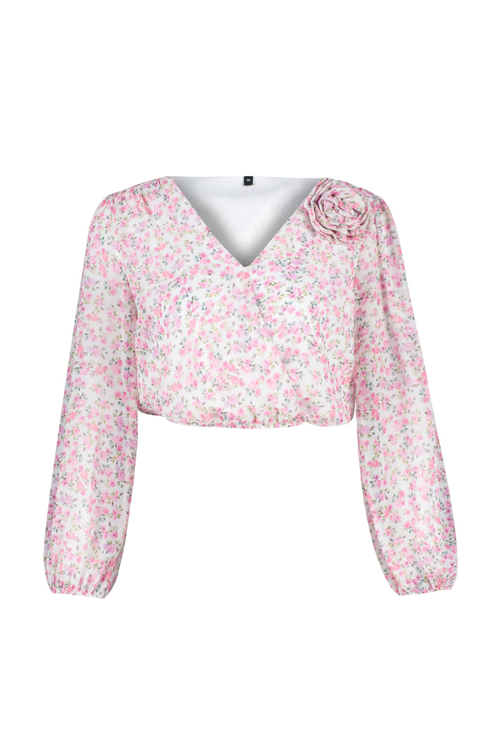 Pembe Crop Astarl? Gul Detayl? Cicekli Sifon Dokuma Bluz TWOSS24BZ00344 - Trendyolmilla фото 7