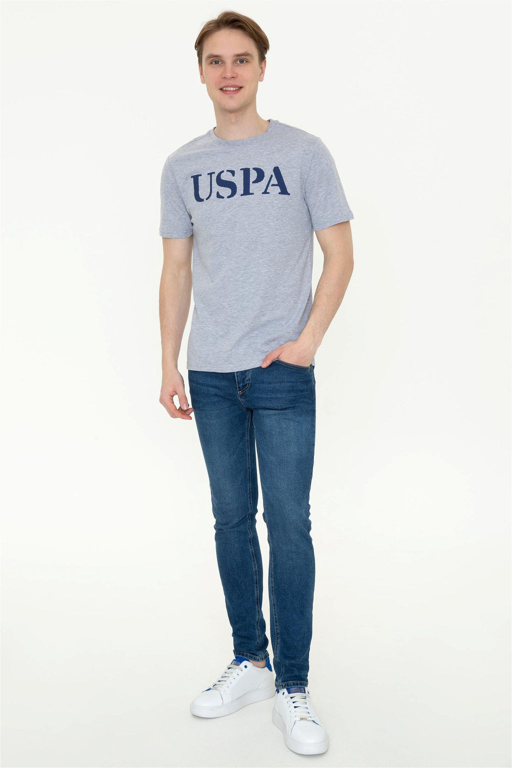 Мужская серая меланжевая футболка с круглым вырезом Basic - U.s. polo assn фото 11
