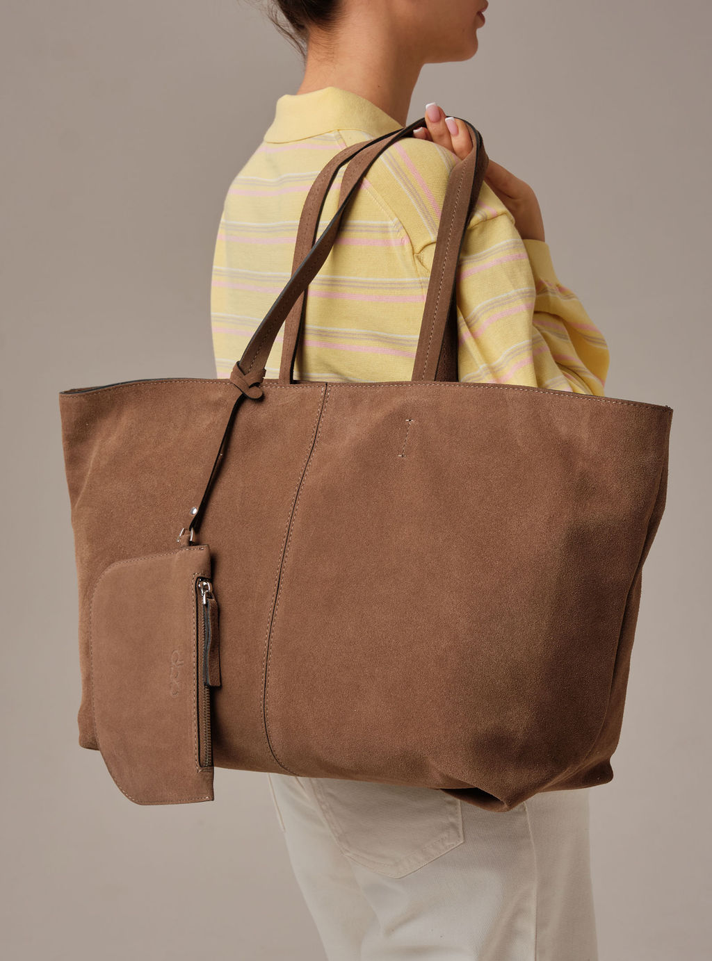 Замшевая сумка шоппер Texas DBR 31390 серо-коричневый  фото 2