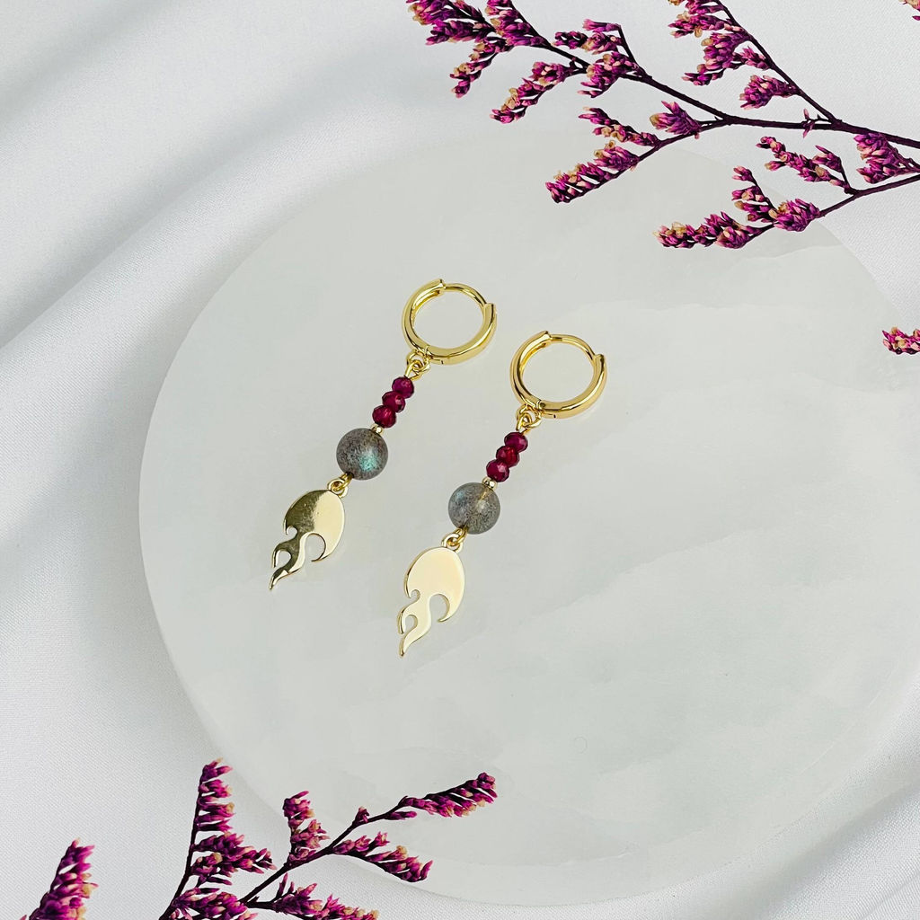 Серьги длинные из Граната и Лабрадора - Радуга самоцветов фото 2