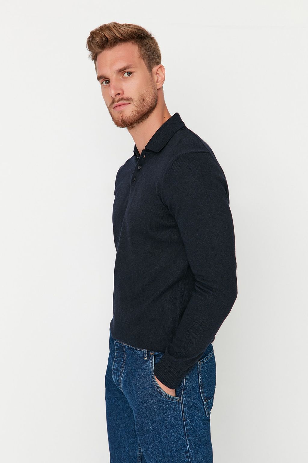 TRENDYOL MAN Lacivert Slim Fit Yunlu Polo Yaka Dugmeli Smart Triko Kazak TMNAW23KZ00238 - Trendyolmilla фото 10