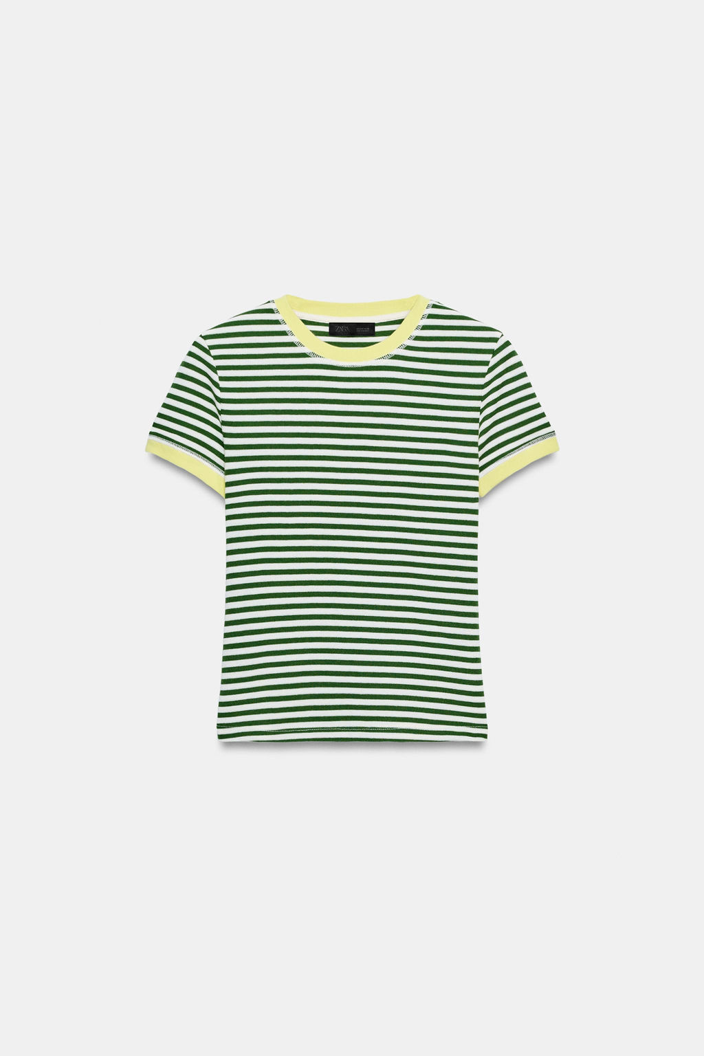 CAMISETA RAYAS MANGA CORTA / Verde / Crudo