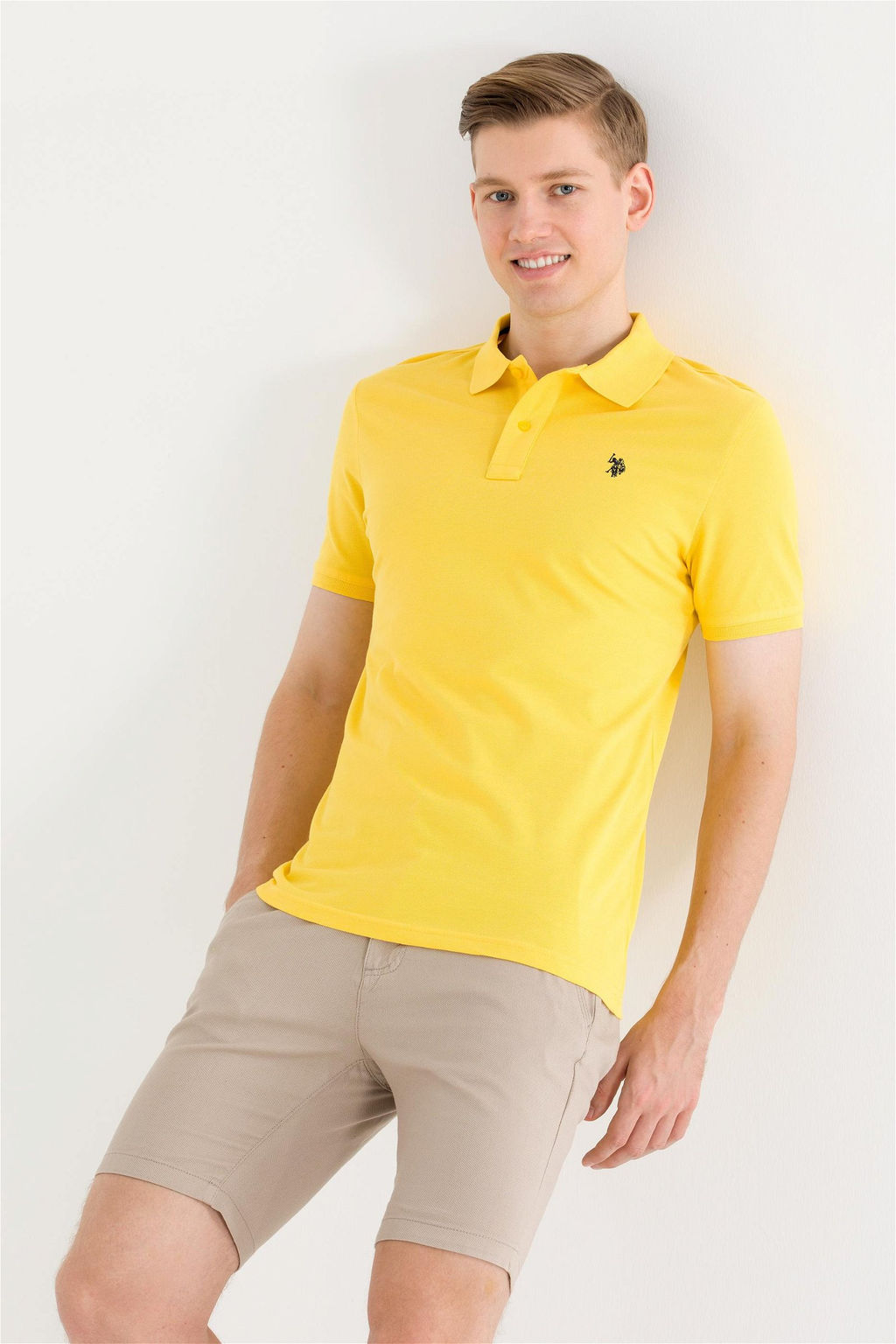 U. S. Polo Assn Мужская темно-желтая базовая футболка с воротником-поло - U.s. polo assn фото 9