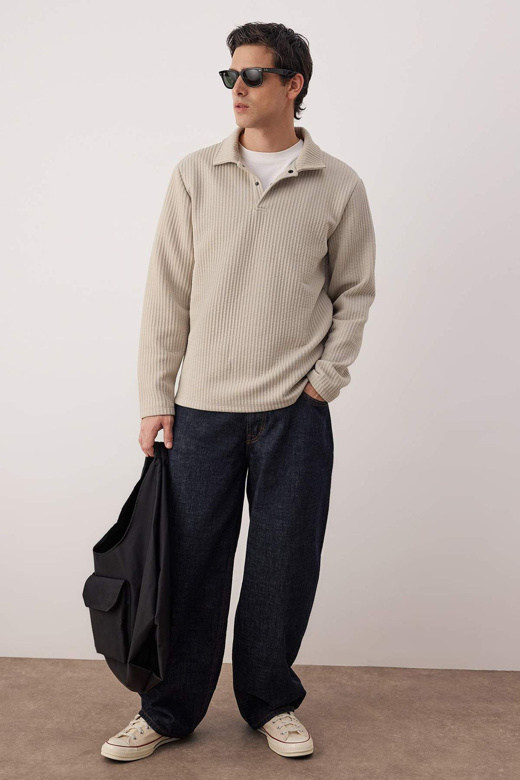 Tas Relaxed Kesim Waffle Dokulu Polo Yaka Sweatshirt TMNAW26SW00058