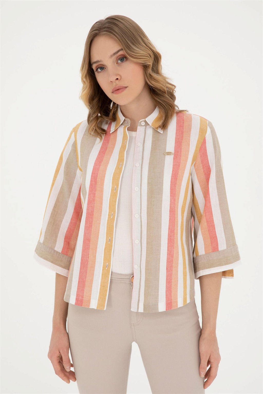 Женская пудровая рубашка с длинным рукавом Неожиданная скидка в корзине - U.s. polo assn фото 3