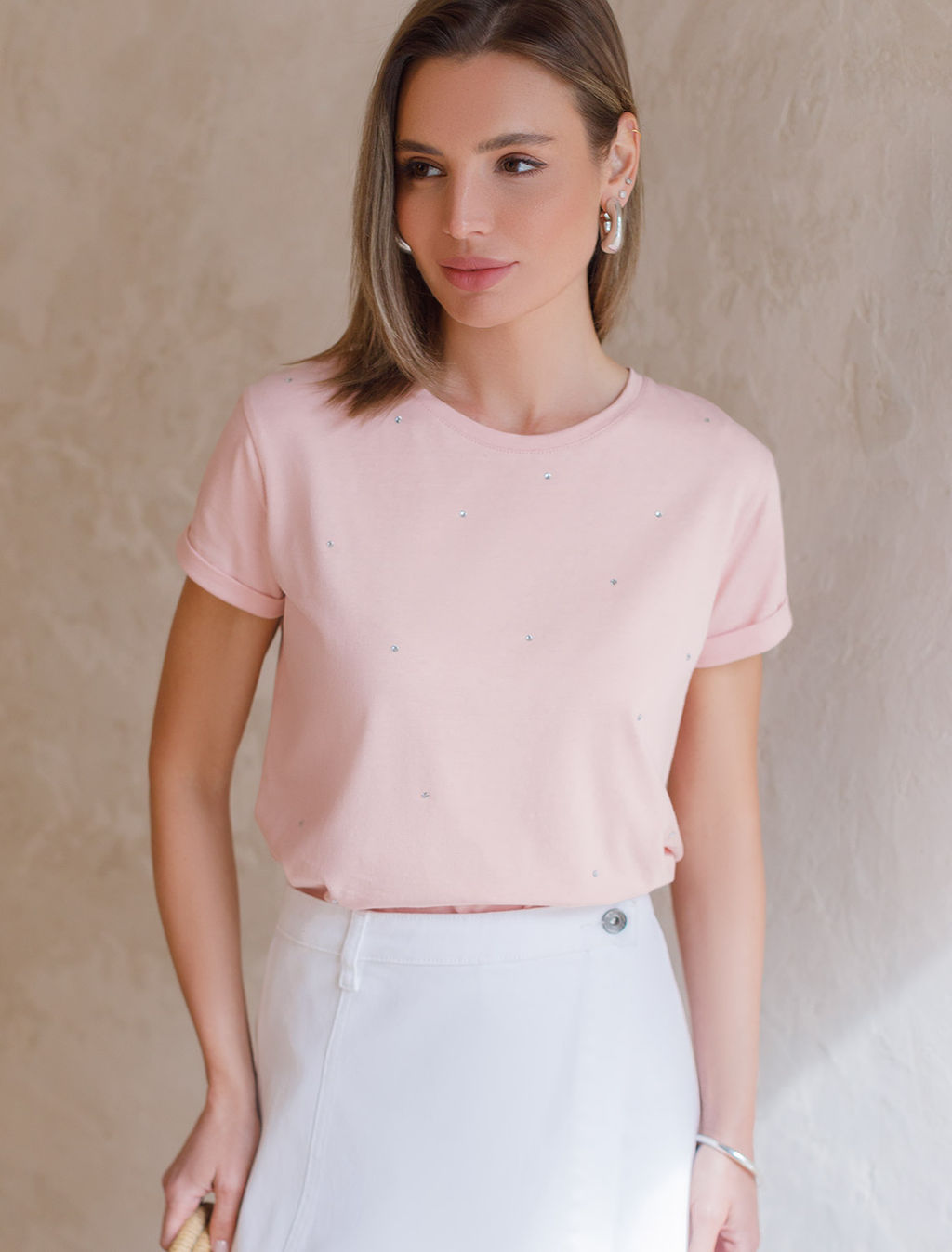 Футболка из эластичного хлопка с принтом стразы