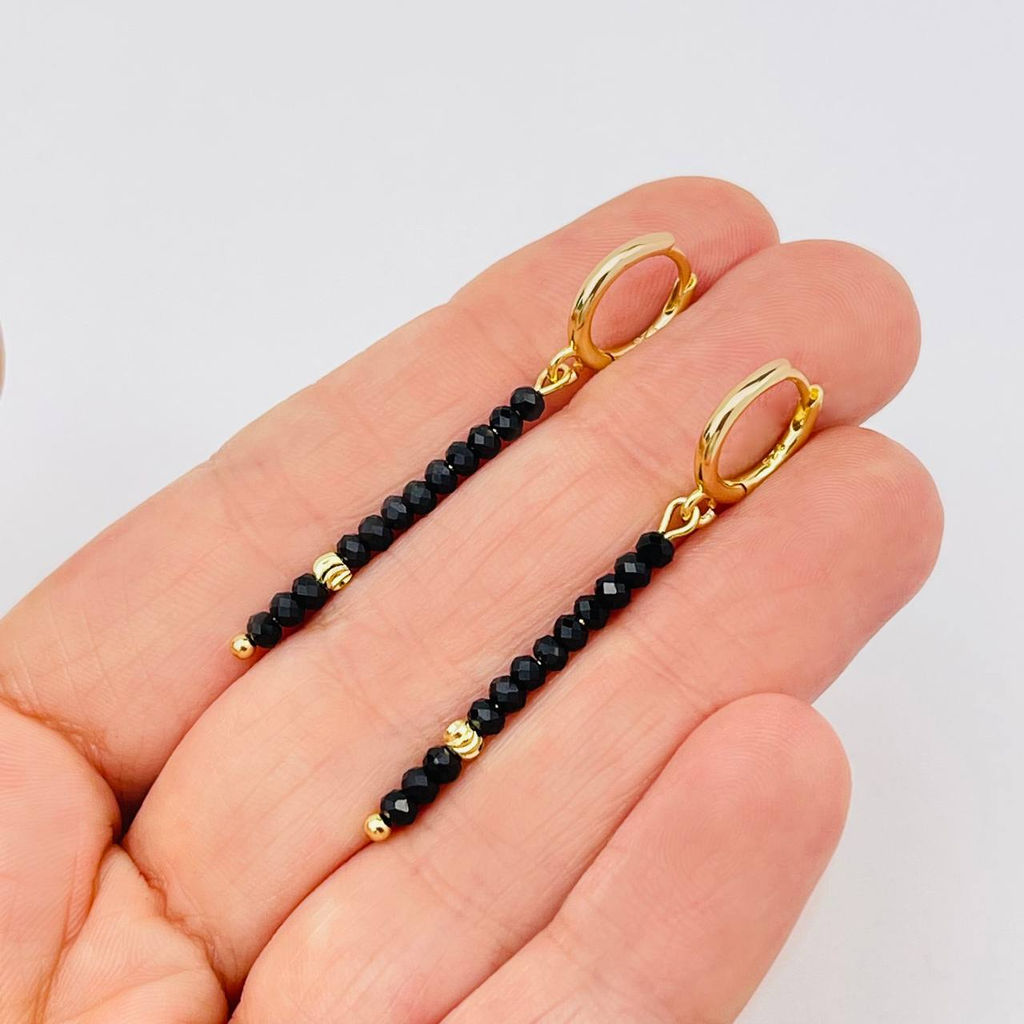 Серьги длинные из черной Шпинели