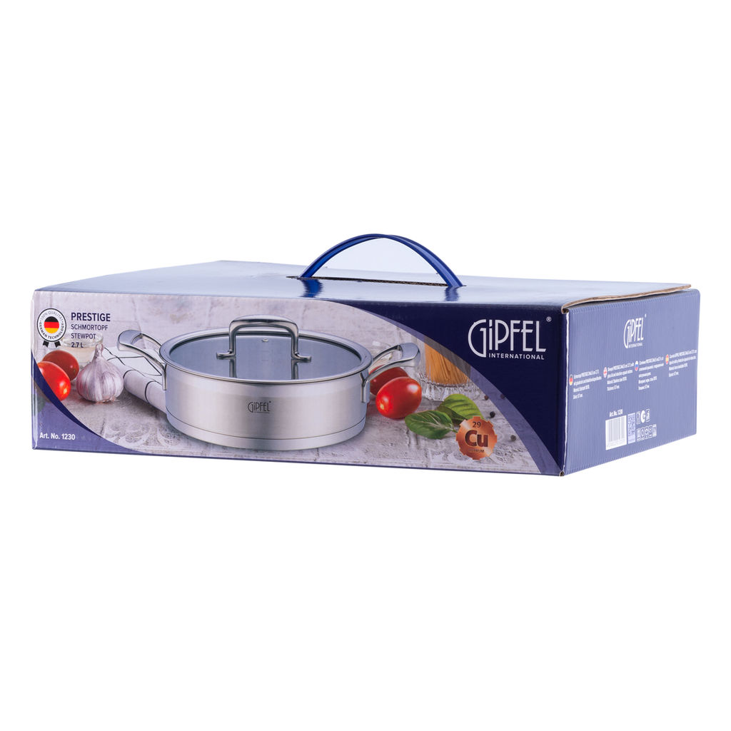1230 GIPFEL Сотейник PRESTIGE 24х6,5см/2,9л, со стеклянной крышкой, с индукционным капсульным дном. Материал: нерж. сталь 18/10. Толщина: 0,7мм / 5мм  фото 4