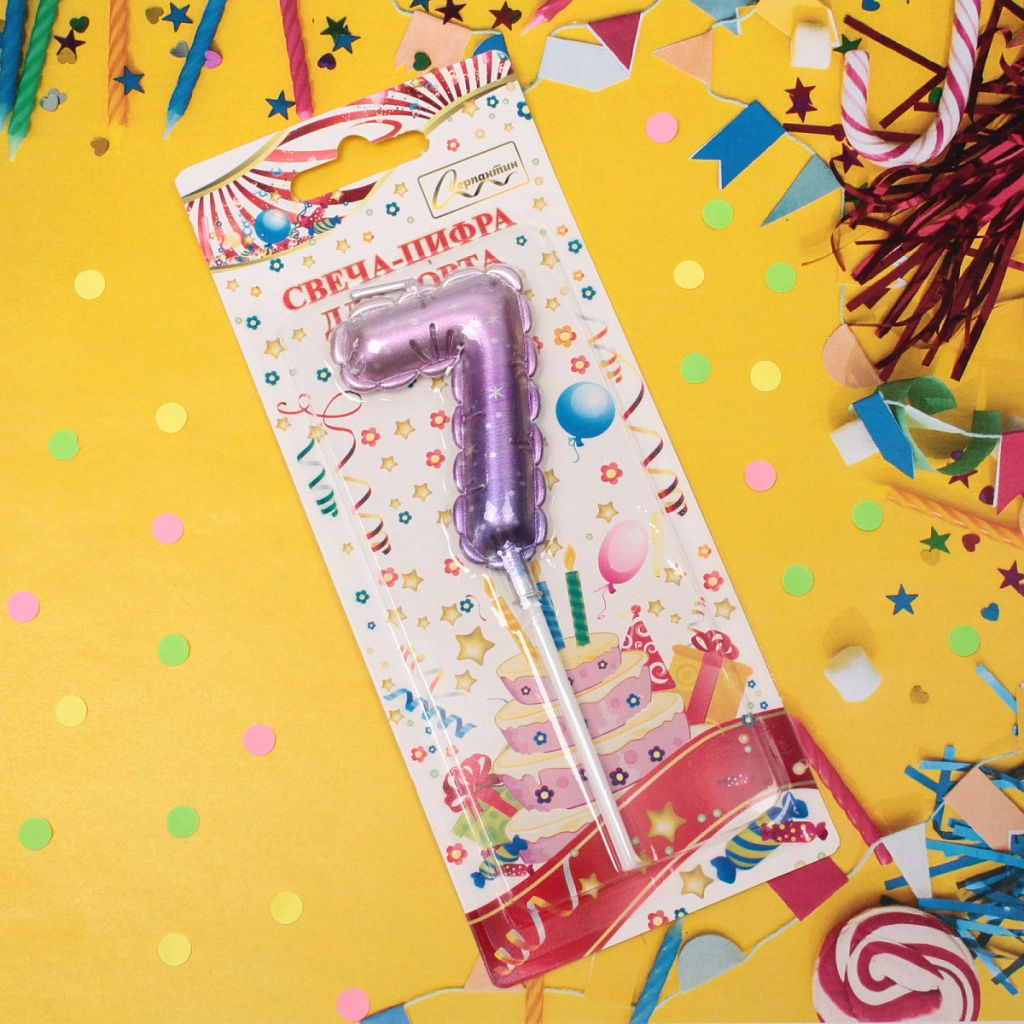 Цена за 4 шт. Свеча для торта Цифра Шарик "7" 6*4 см