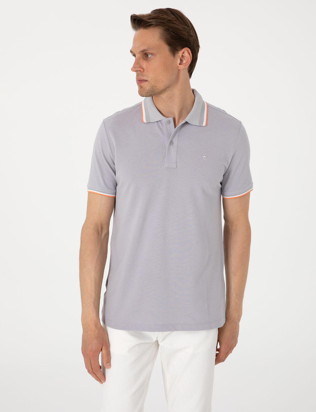 A__k Gri Slim Fit %100 Pamuk Polo Yaka Ti__rt