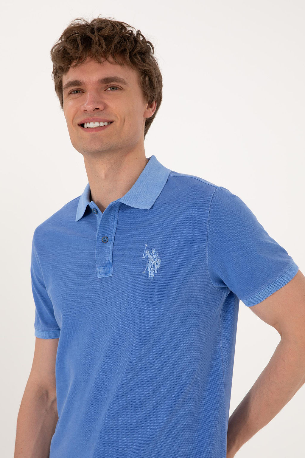 Erkek Slim Fit Polo Yaka _ndigo Y_kamal_ Basic Ti__rt Sepette S_rpriz _ndirim - U.s. polo assn фото 2
