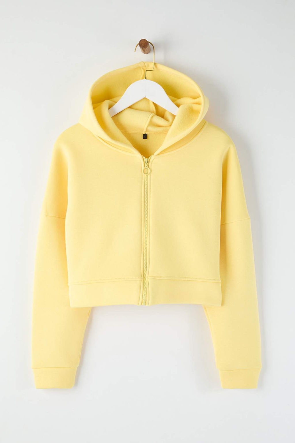 Ac?k Sar? Fermuarl? Kapusonlu Rahat Kesim Crop Kal?n Ici Polarl? Orme Sweatshirt TWOAW20SW0660