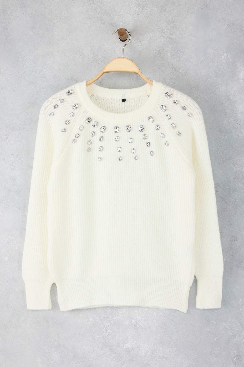 Ekru Yumusak Dokulu Mucevherli Triko Kazak TWOAW24KZ00685 - Trendyolmilla фото 5