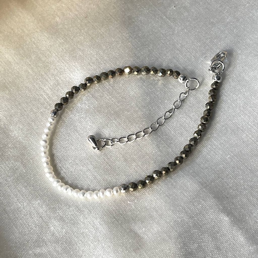 Браслет из Пирита и Жемчуга 18 см +