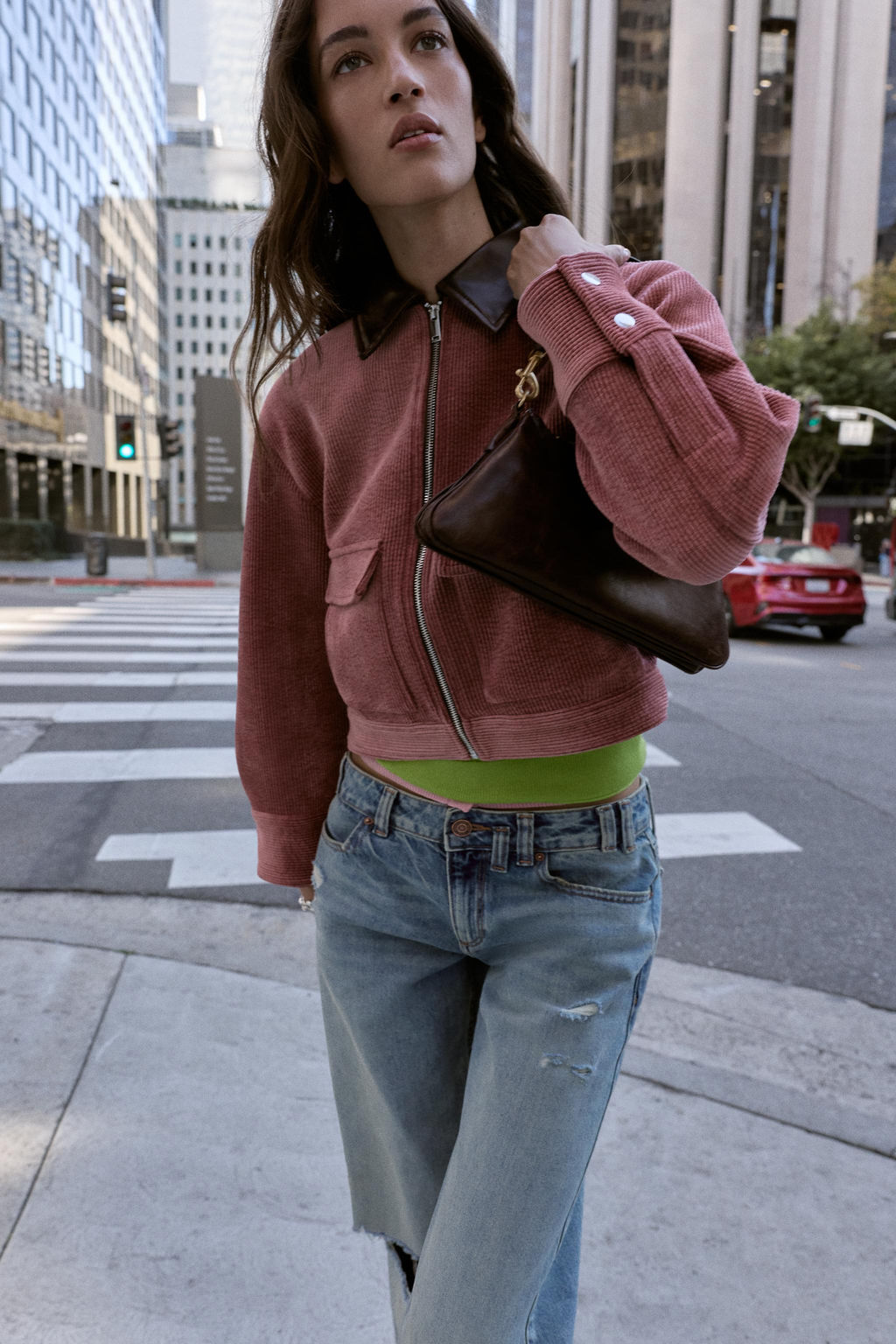 CAZADORA PANA CUELLO EFECTO PIEL / MARSALA - Zara фото 6