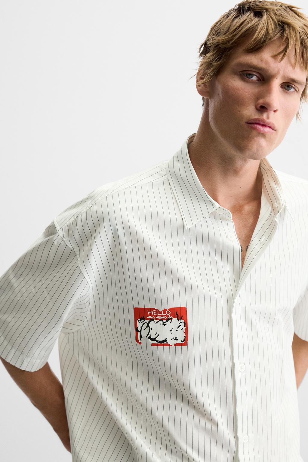 STRIPED SHIRT WITH PRINTED STICKER - Zara фото 5