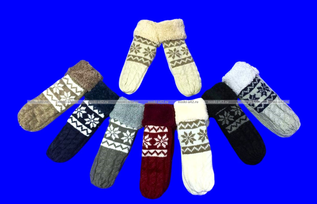 Цена за 12 пар.Варежки женские двойные внутри с мехом арт. А 116