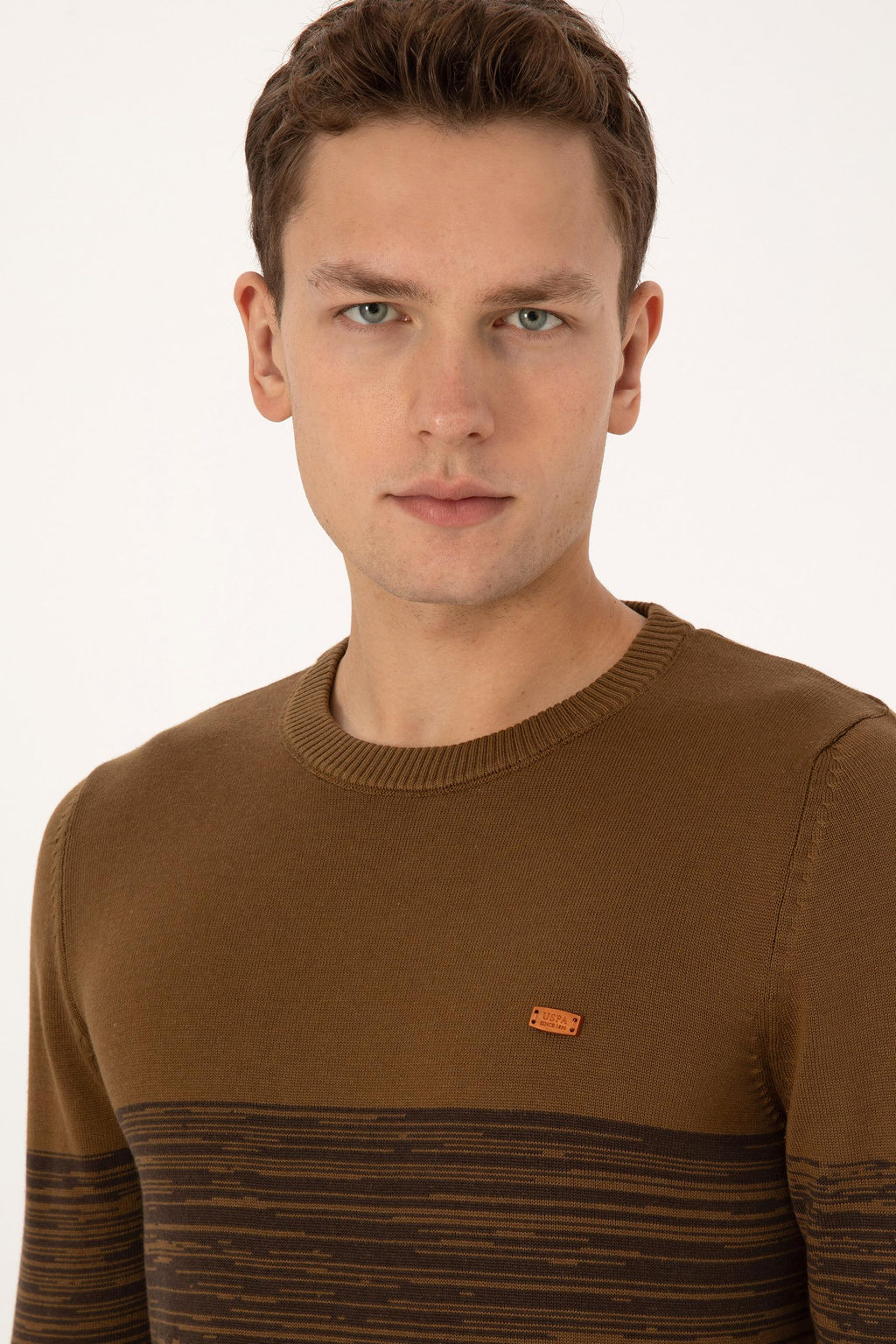 Erkek Slim Fit Bisiklet Yaka Haki Kazak - U.s. polo assn фото 2