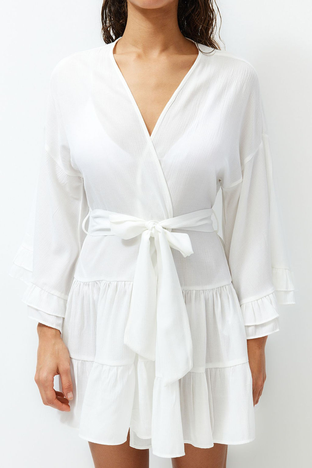 Plaj Giyim Beyaz Kusakl? Mini Dokuma F?rf?rl? Kimono&Kaftan TBESS24KM00032 - Trendyolmilla фото 5