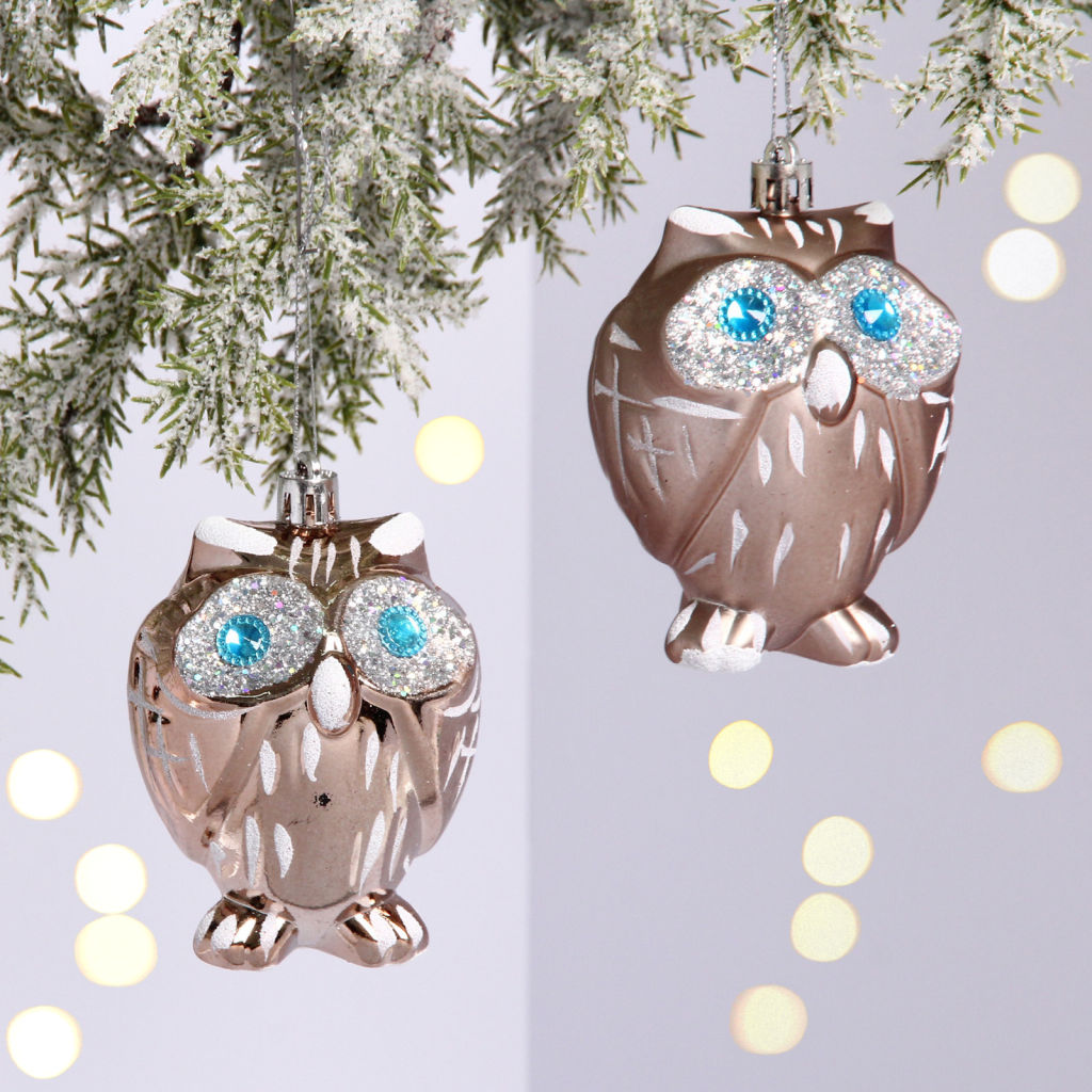 Цена за 2шт. Елочные игрушки "Brilliant Owl" 8 см (набор 2 шт), Шампань