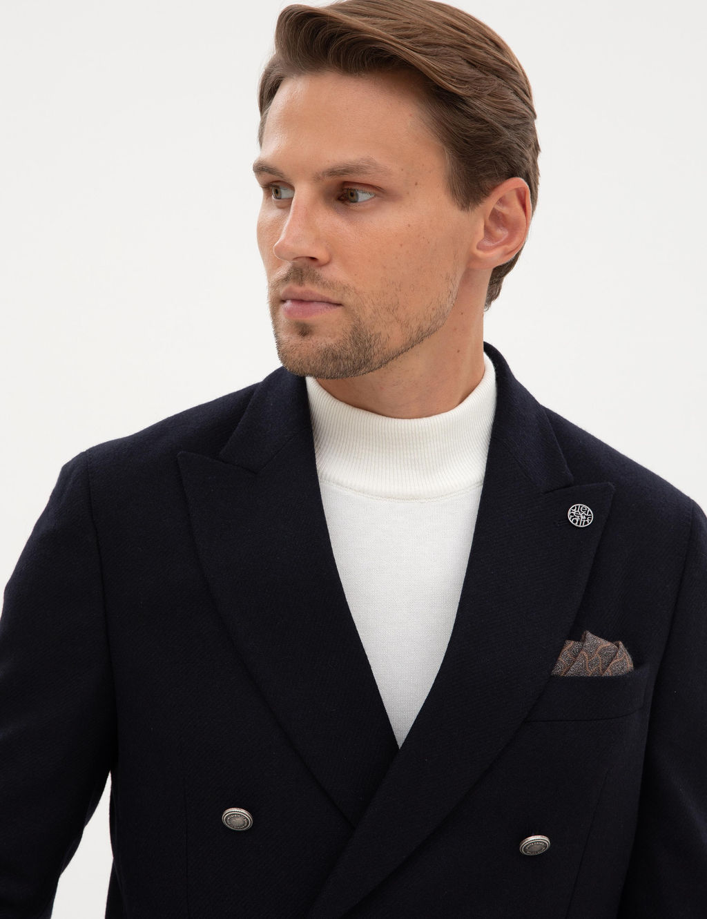 Lacivert Ex. Slim Fit Y_n Kar___ml_ Kruvaze Ceket