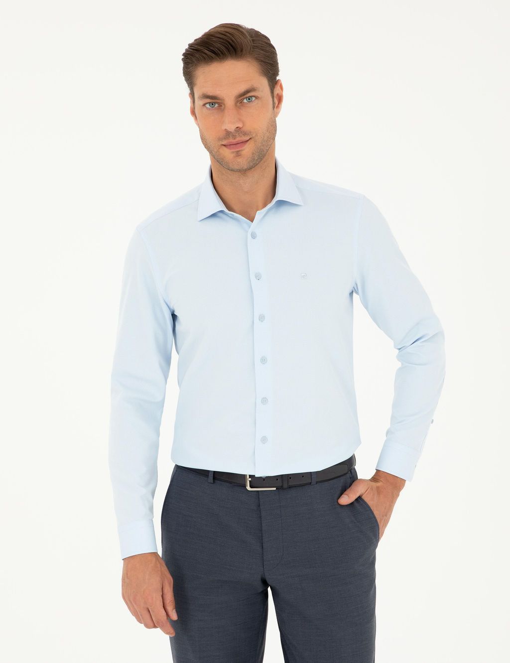 A__k Mavi Slim Fit Arm_rl_ Uzun Kollu G_mlek