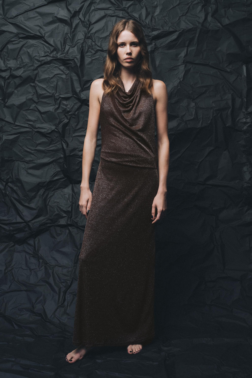 METALLIC THREAD OPEN BACK MAXI DRESS - Zara фото 10