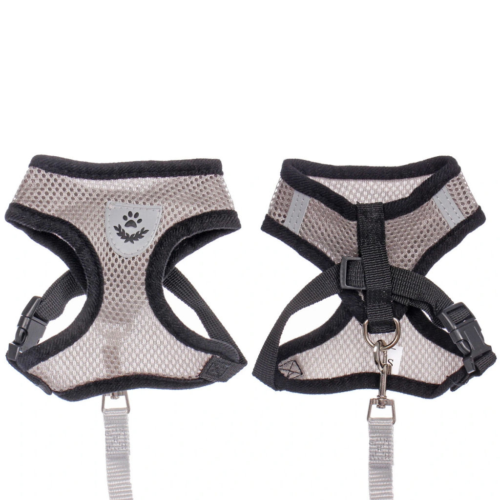 Цена за 2 шт. Шлейка с поводком 118см "Sweet puppy" размер S, цвет серый