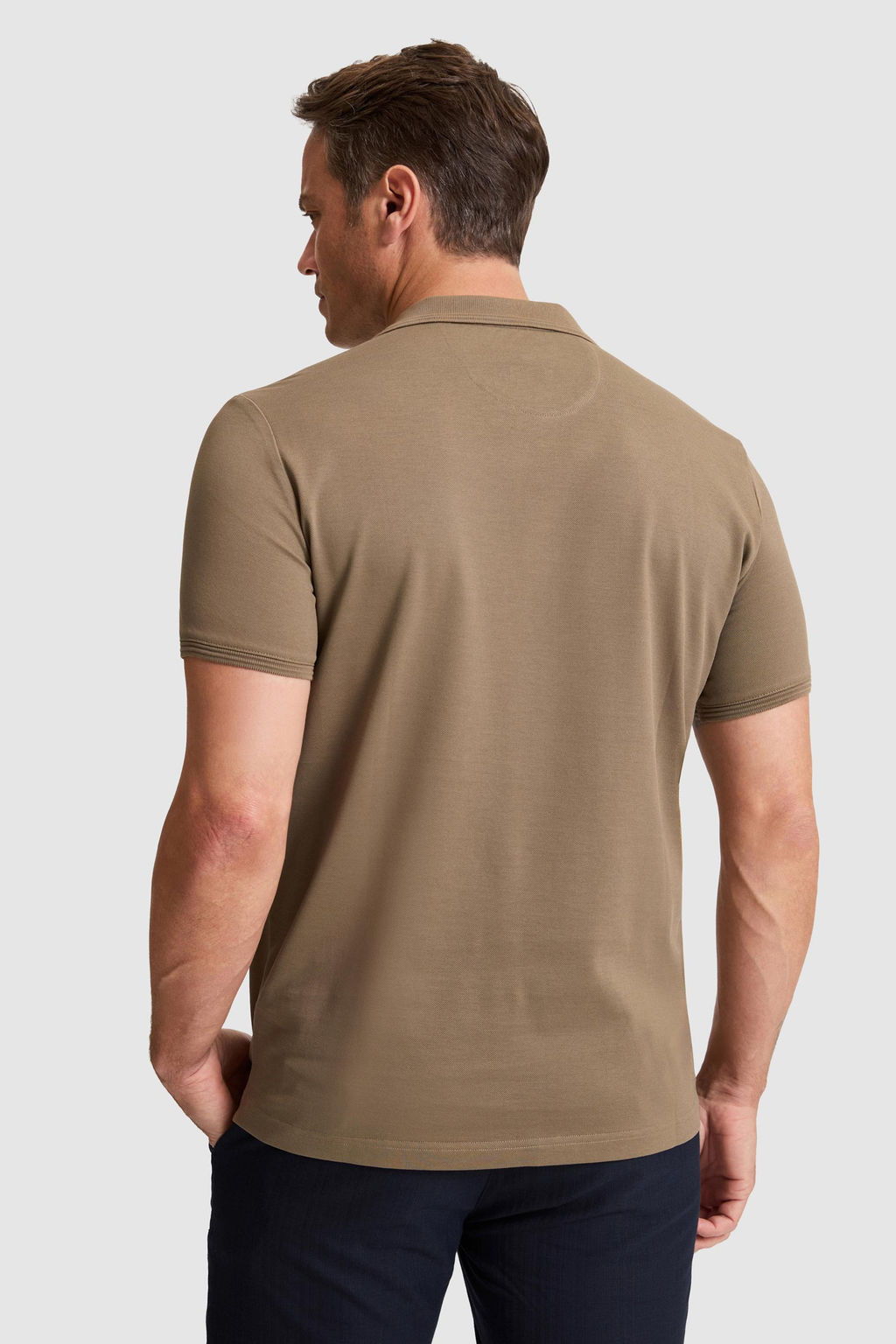 Erkek Haki Regular Fit Polo Yaka Basic Ti__rt