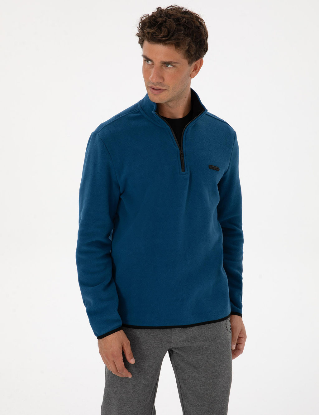 A__k Lacivert Regular Fit Yar_m Fermuarl_ Polar Sweatshirt