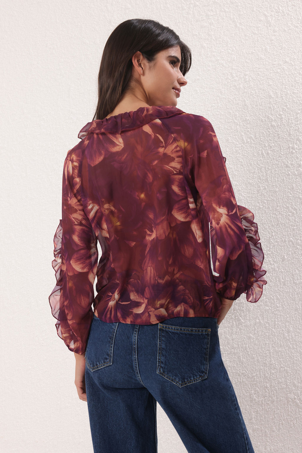 Murdum Sifon Transparan Cicekli F?rf?rl? Dokuma Gomlek TWOSS25GO00063