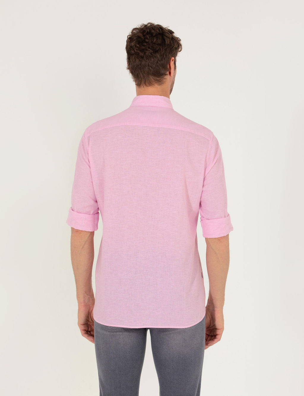 Рубашка Pierre Cardin Regular Fit розовая с льном