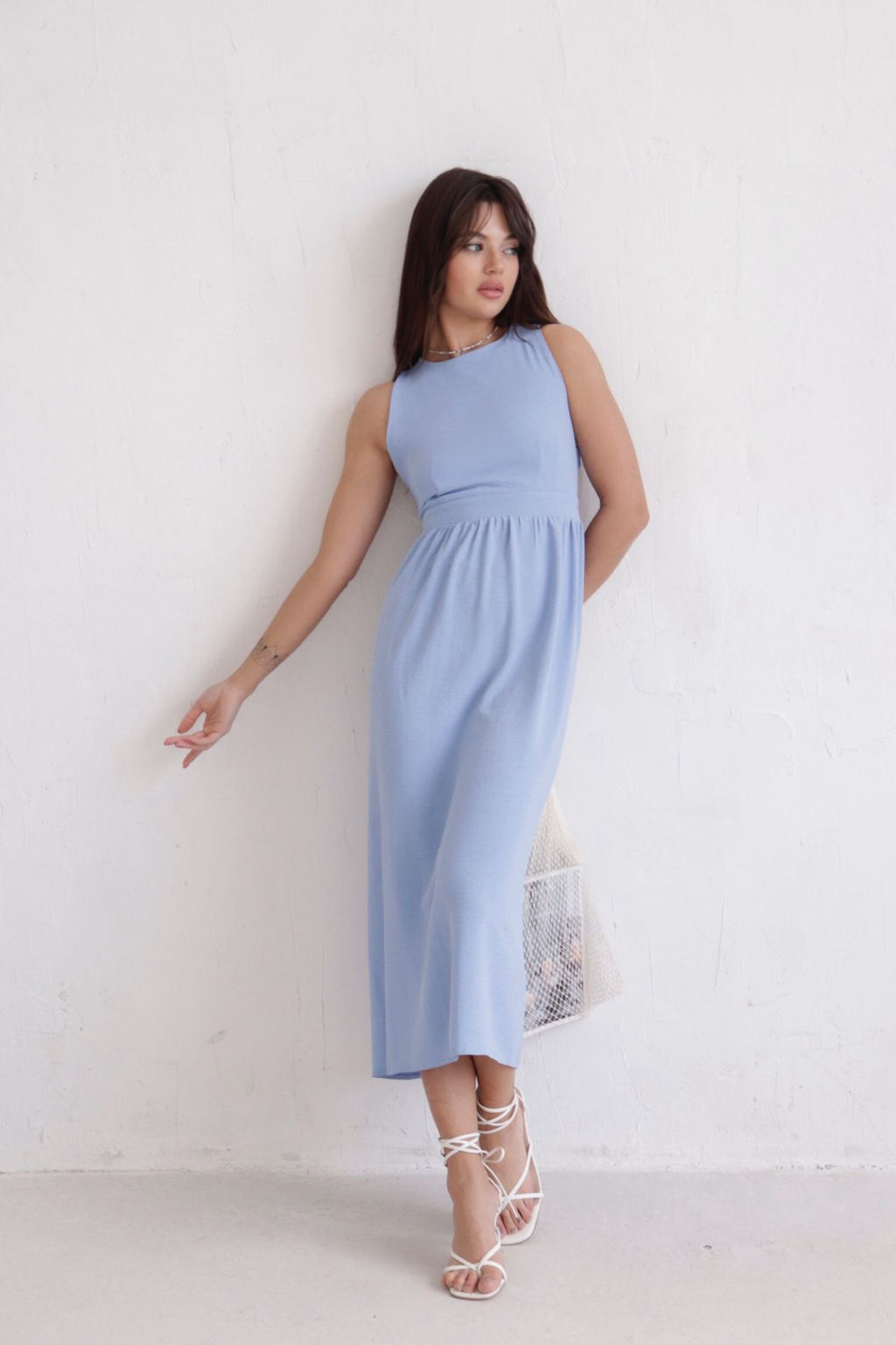 Платье с перекрещенными бретелями голубое - Martichelli фото 6
