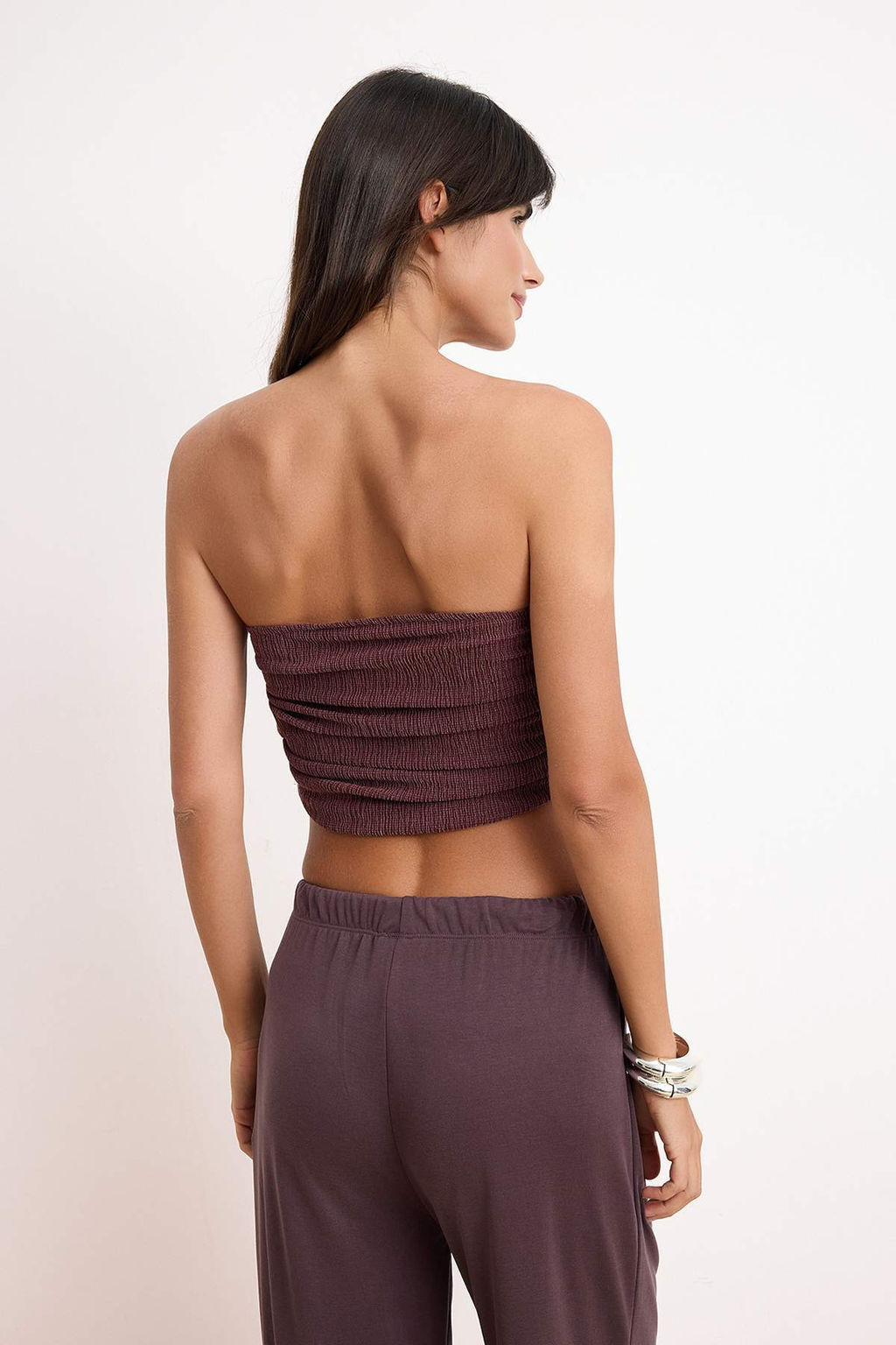 Bordo Pembe Straplez Buzgulu Esnek Orme Bluz TWOSS24BZ00216