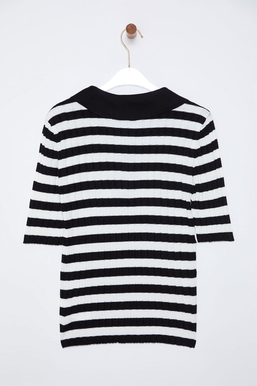 Siyah*001 Basic Polo Yaka T-Shirt Gorunumlu Ince Bluz TWOSS20BZ0112