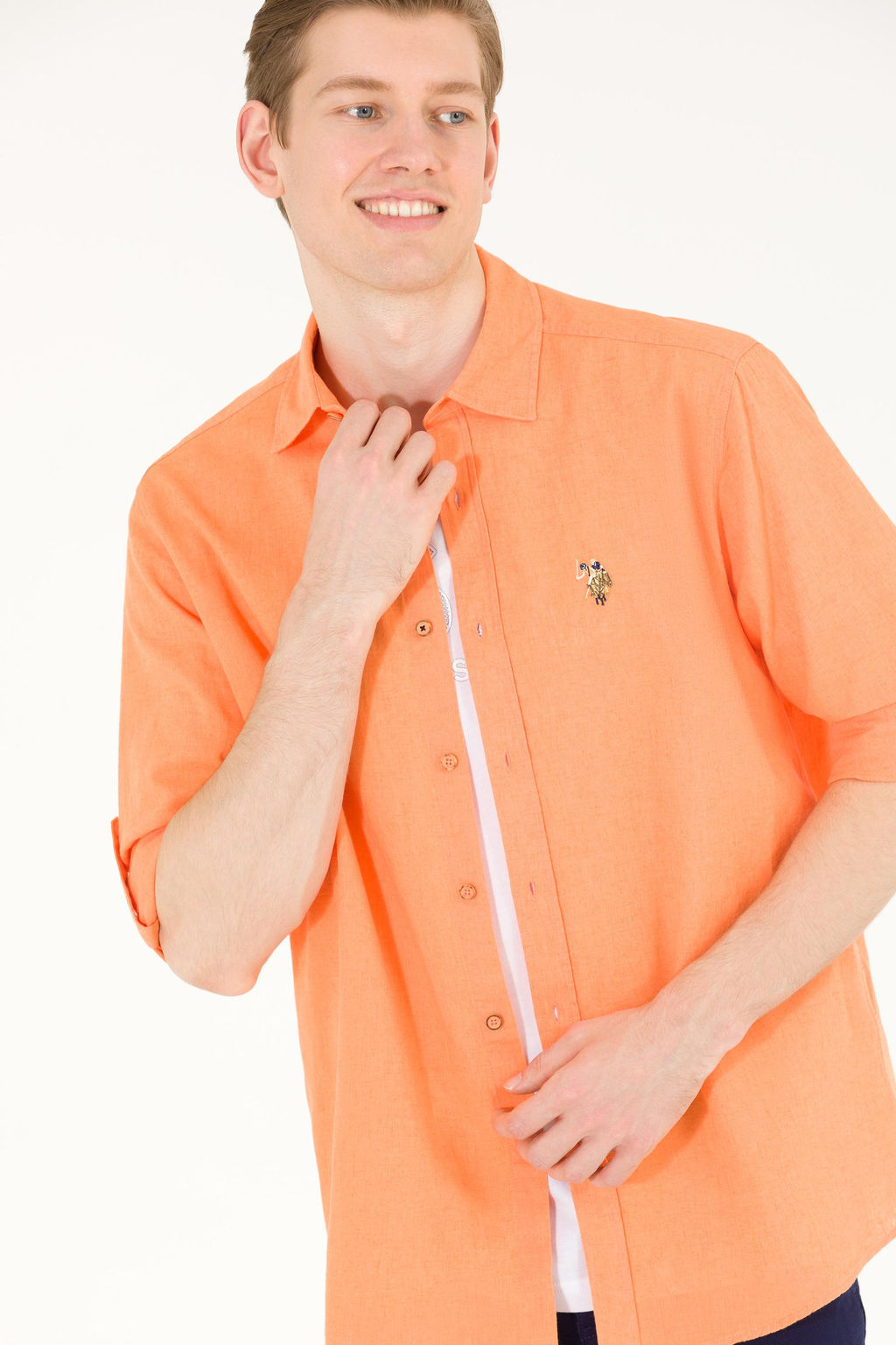 U. S. Polo Assn / Мужская оранжевая базовая рубашка с длинным рукавом - U.s. polo assn фото 3