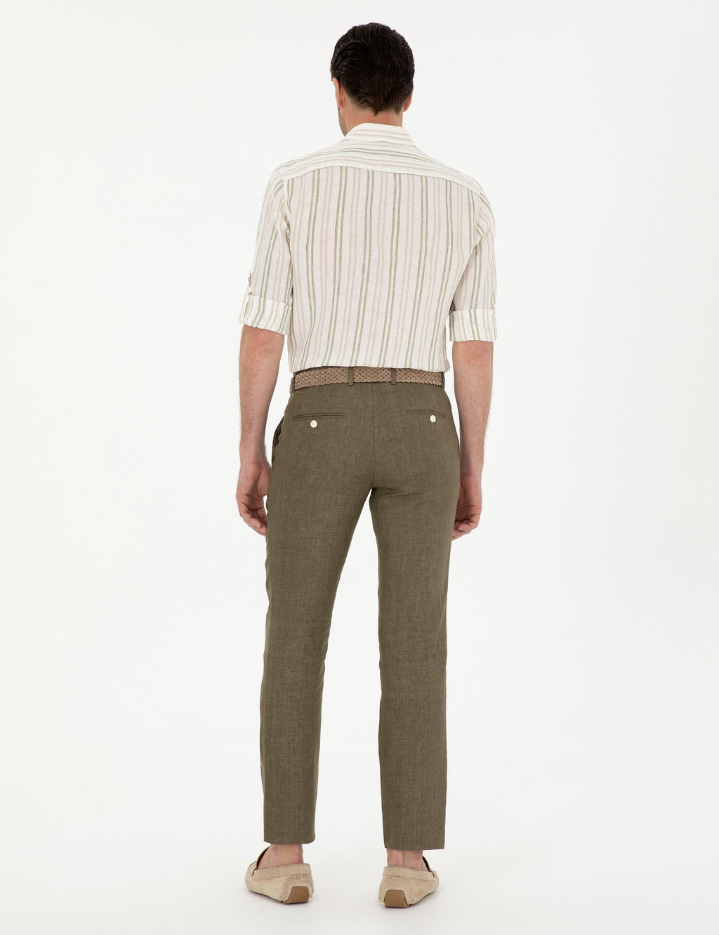 Haki Slim Fit %100 Keten Pantolon