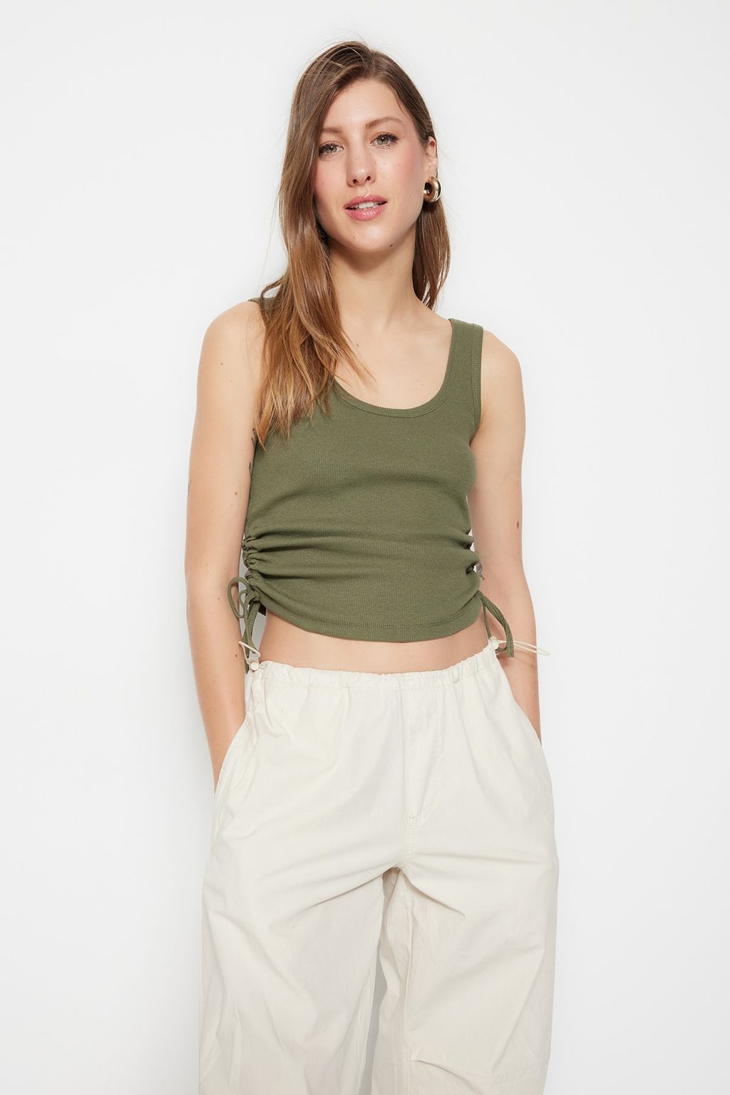 Haki-Bej 2li Paket Buzgu Detayl? Havuz Yaka Fitilli Esnek Orme Atlet TWOSS21AL0195