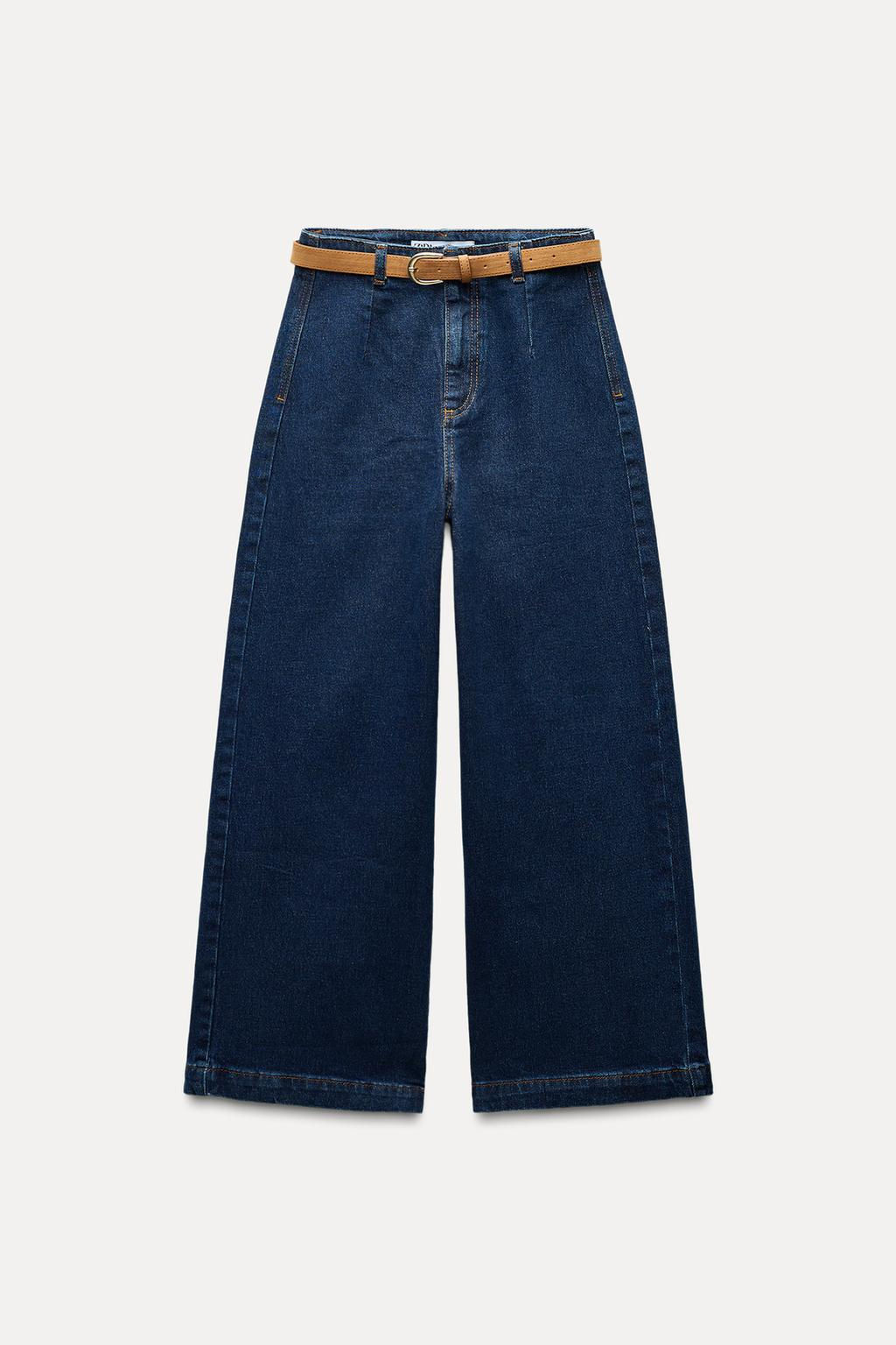 Z1975 WIDE-LEG CROPPED HIGH-WAIST BELTED JEANS - Zara фото 8