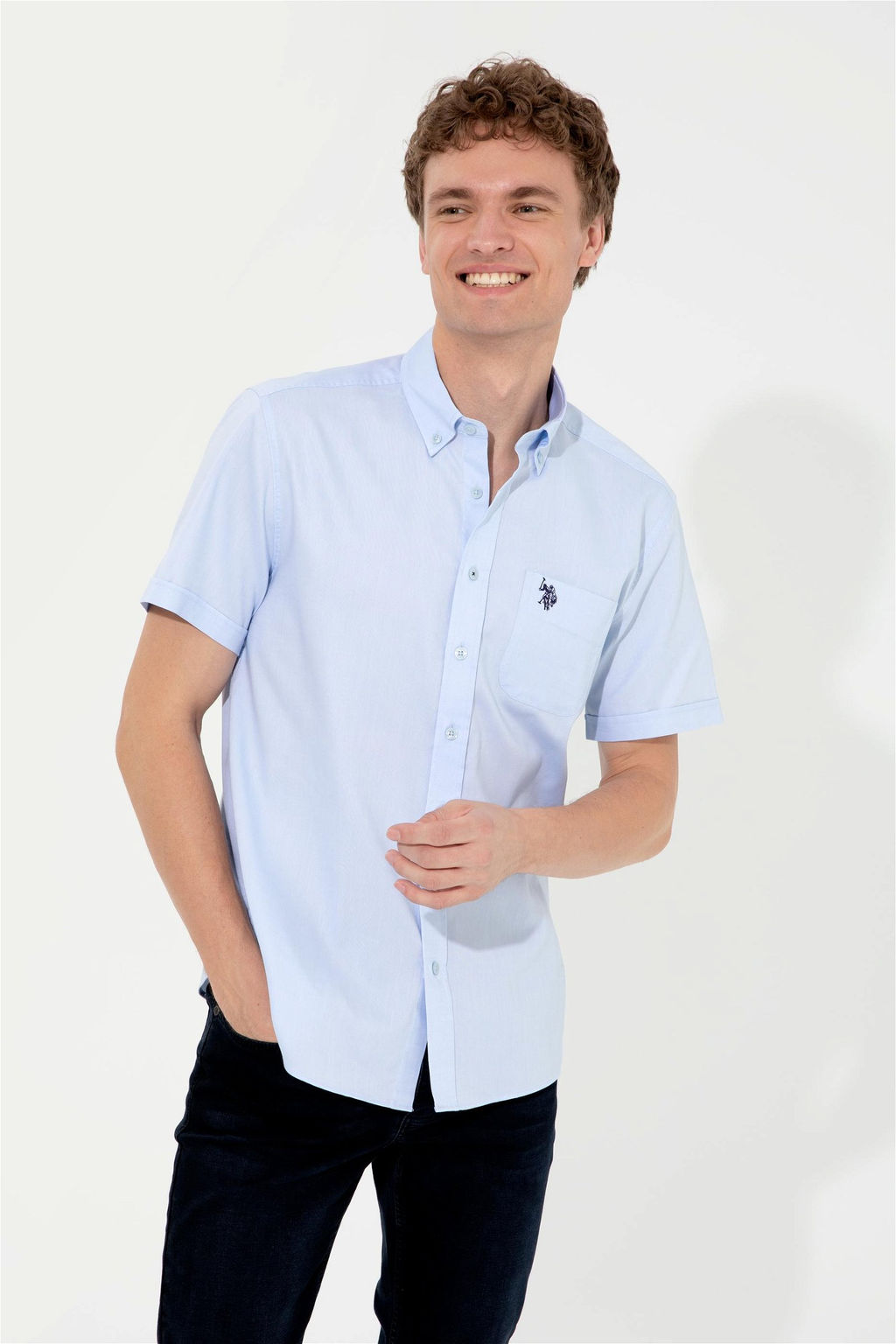U. S. Polo Assn Мужская голубая рубашка с коротким рукавом - U.s. polo assn фото 9