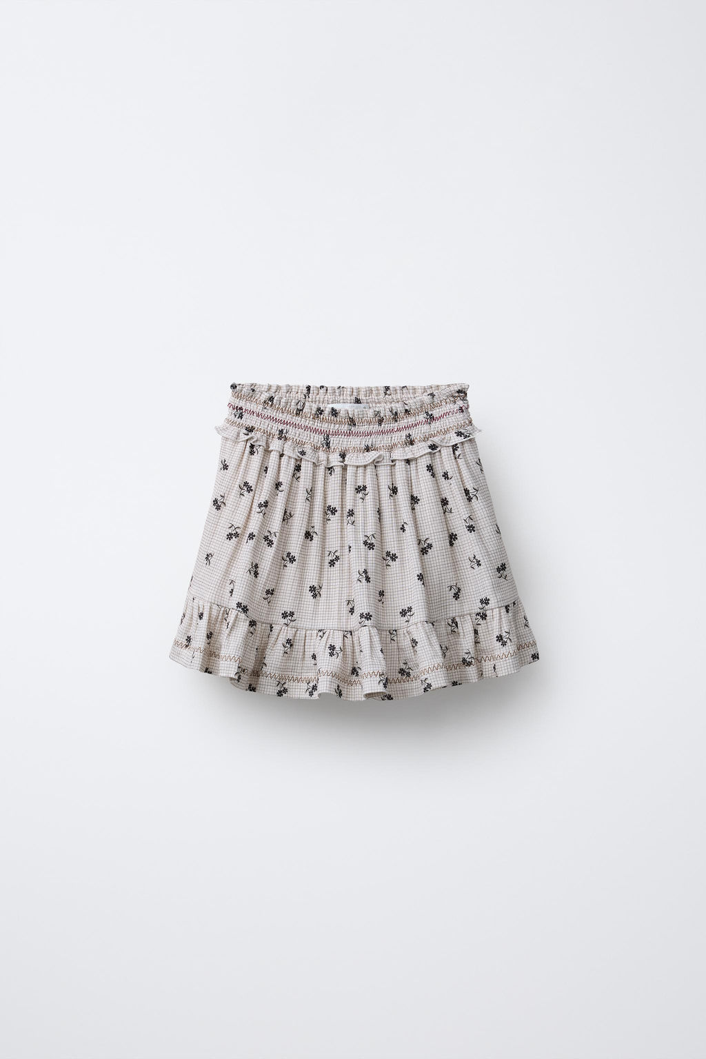 CHECK SKIRT WITH FLORAL PRINT