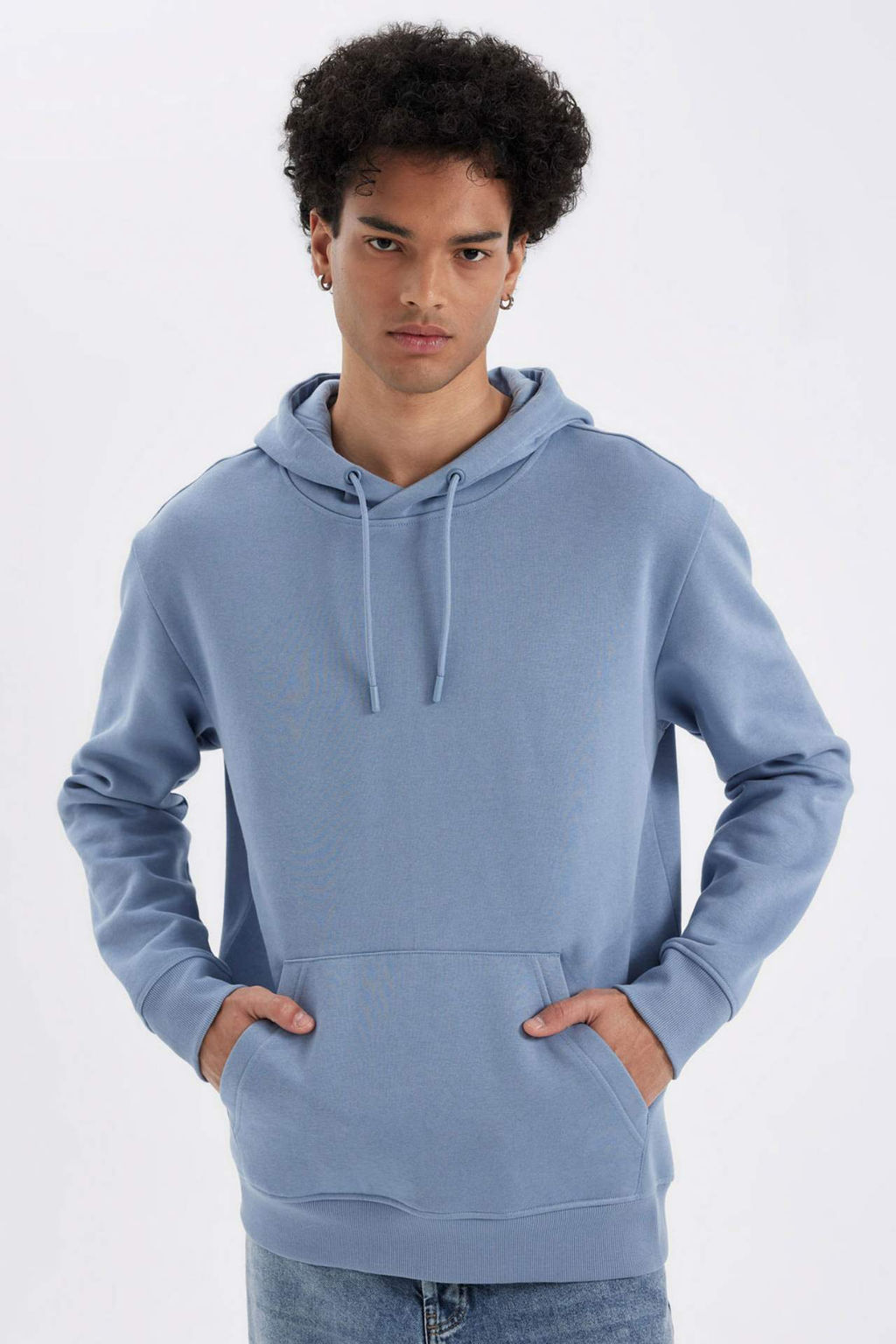 Regular Fit Kapusonlu Kanguru Cepli Ici Yumusak Tuylu Basic Duz Sweatshirt - Defacto фото 2