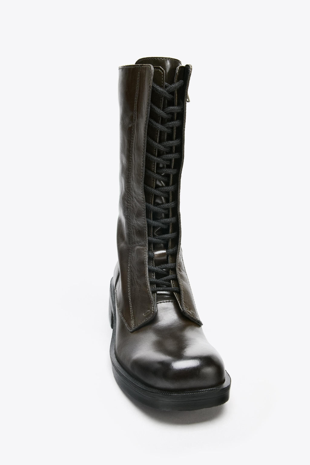 LEATHER LACE-UP ANKLE BOOTS - Zara фото 5