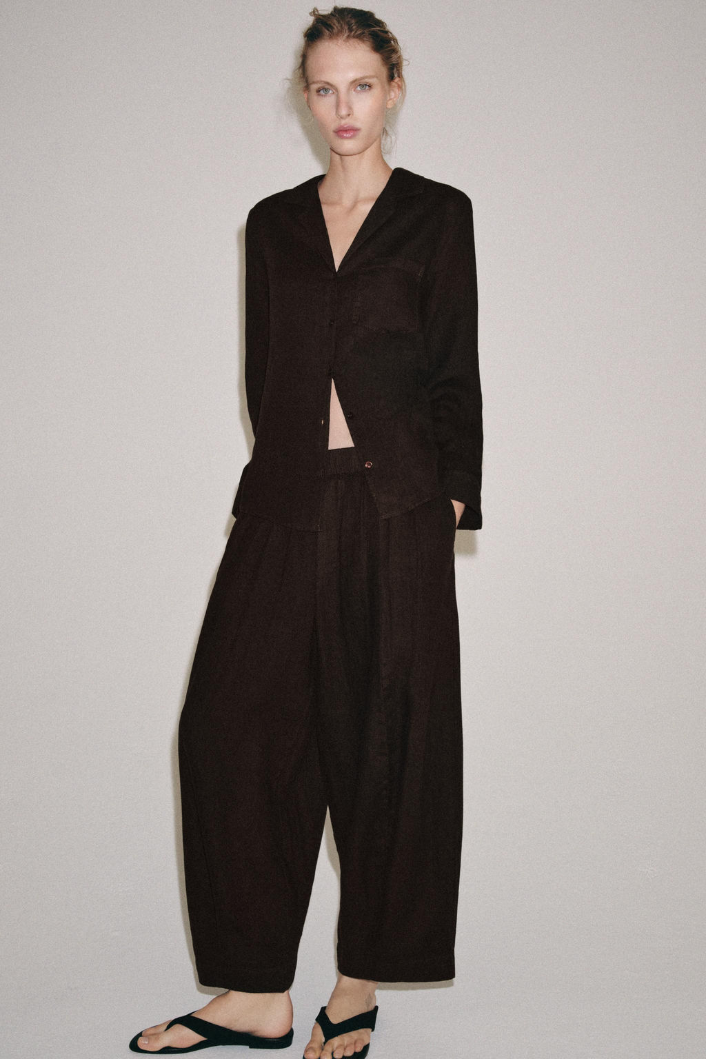 CAMISA LINO BOLSILLO ZW COLLECTION / Marr?n - Zara фото 4