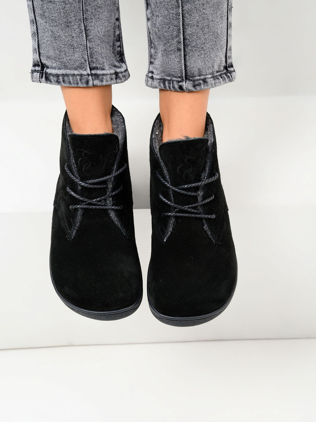 Босоногие ботинки 208.NATAbl.Черный замша/байка