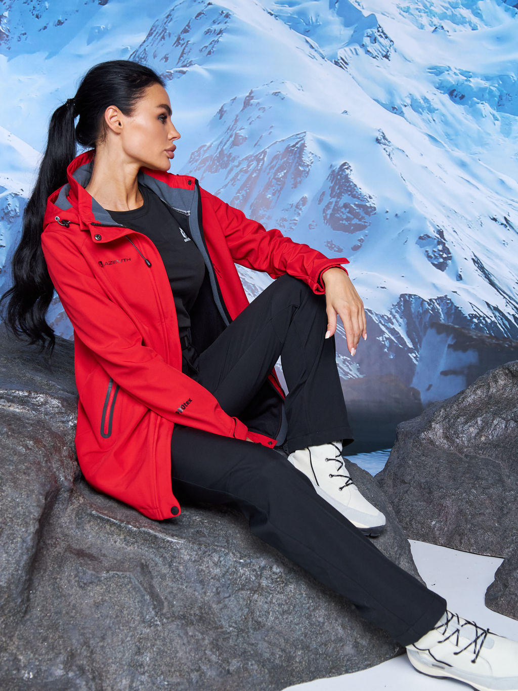 Женская парка виндстопер софтшелл на флисе Azimuth Стихия Неба 124/22956_703 Красный  фото 6