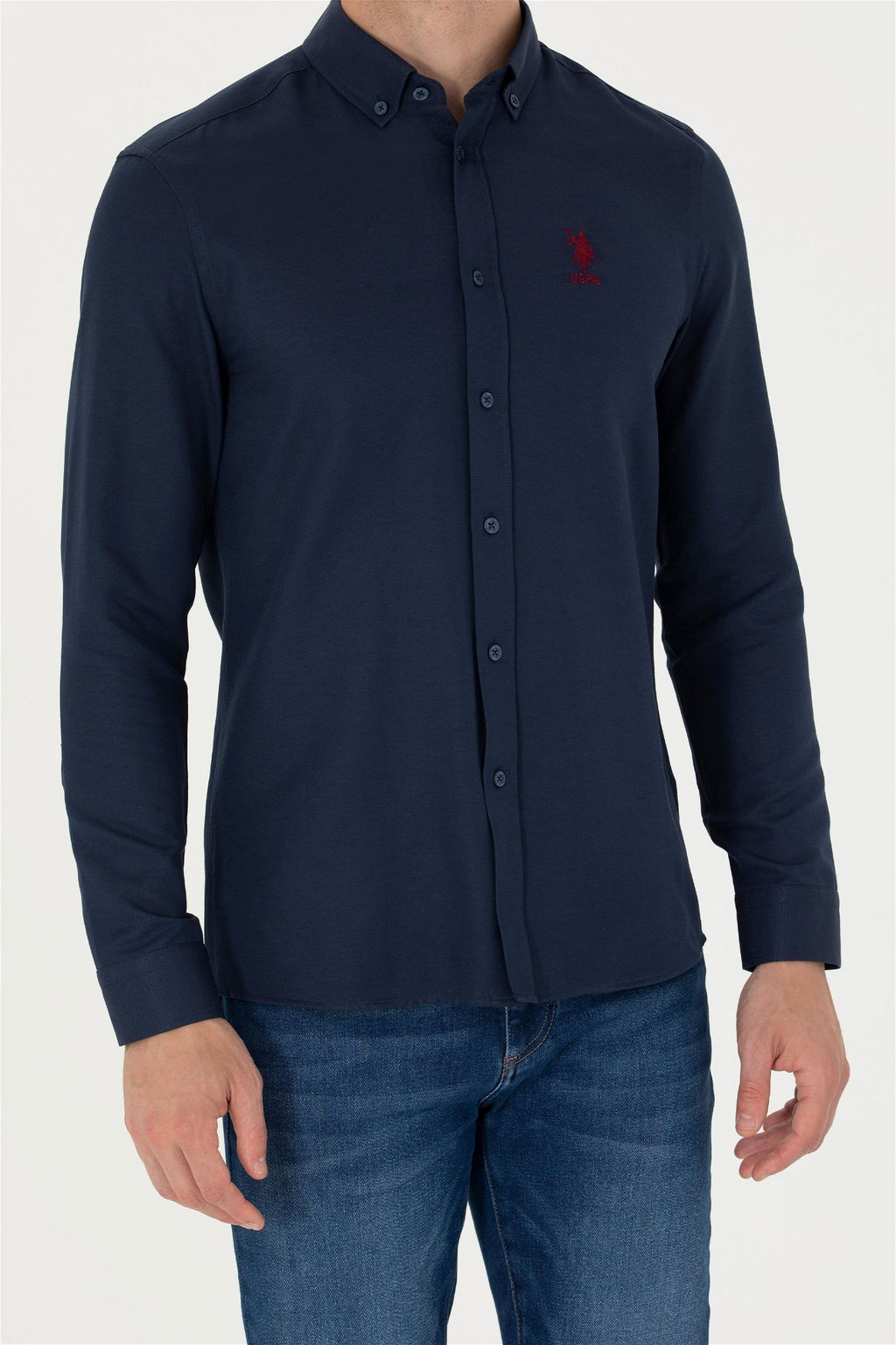 U. S. Polo Assn / Мужская темно-синяя базовая рубашка с длинным рукавом - U.s. polo assn фото 6