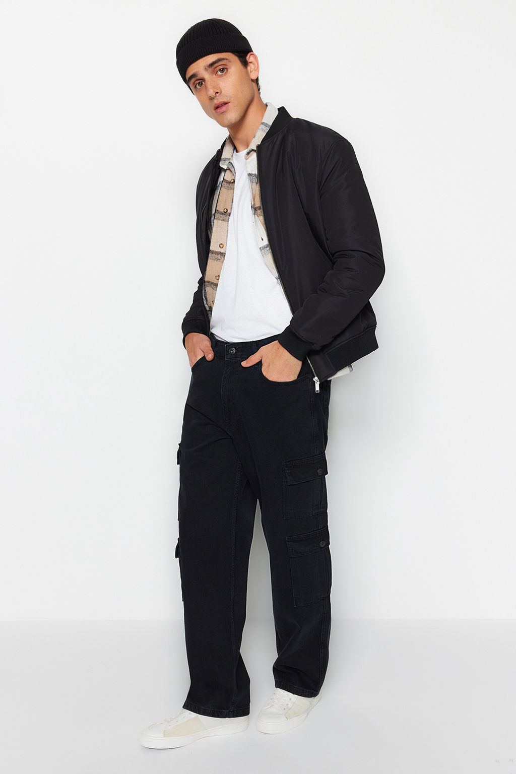 TRENDYOL MAN Siyah %100 Pamuk Genis Kal?p Kargo Cepli Jeans Bol Kot Pantolon TMNAW24JE00026 - Trendyolmilla фото 2