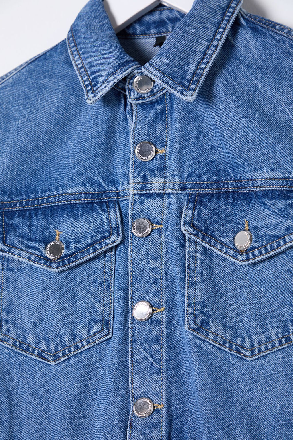 Mavi Cep Detayl? K?sa Kollu Mini Denim Gomlek Elbise TWOSS25EL00156