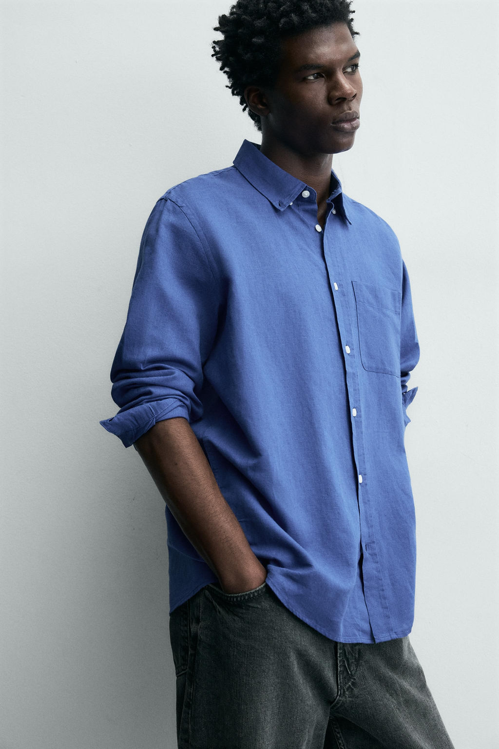 CAMISA REGULAR FIT LINO - ALGOD?N / Azul?n - Zara фото 5